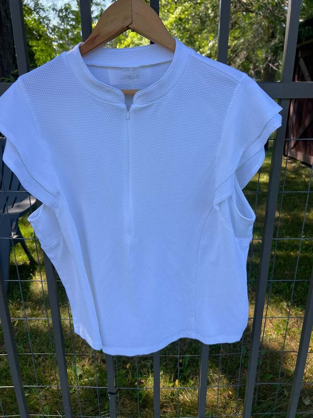 CALIA White Textured Short Sleeve Quarter-Zip Top